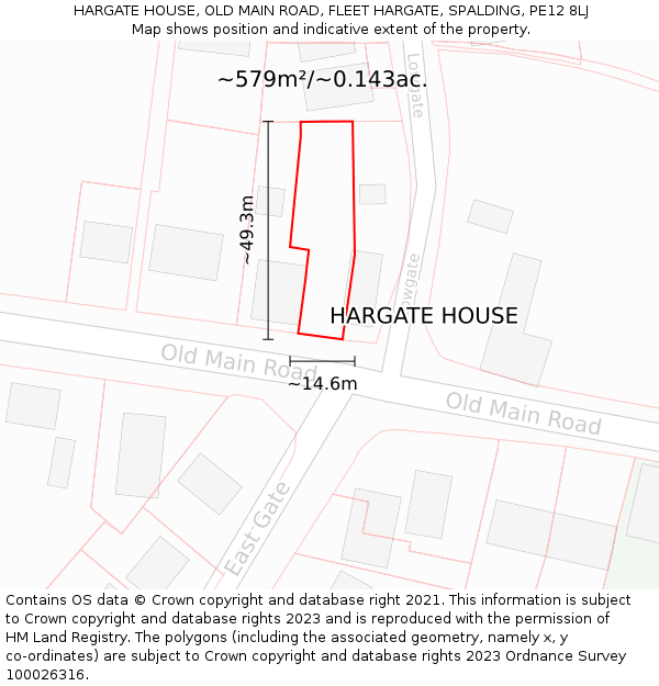 HARGATE HOUSE, OLD MAIN ROAD, FLEET HARGATE, SPALDING, PE12 8LJ: Plot and title map