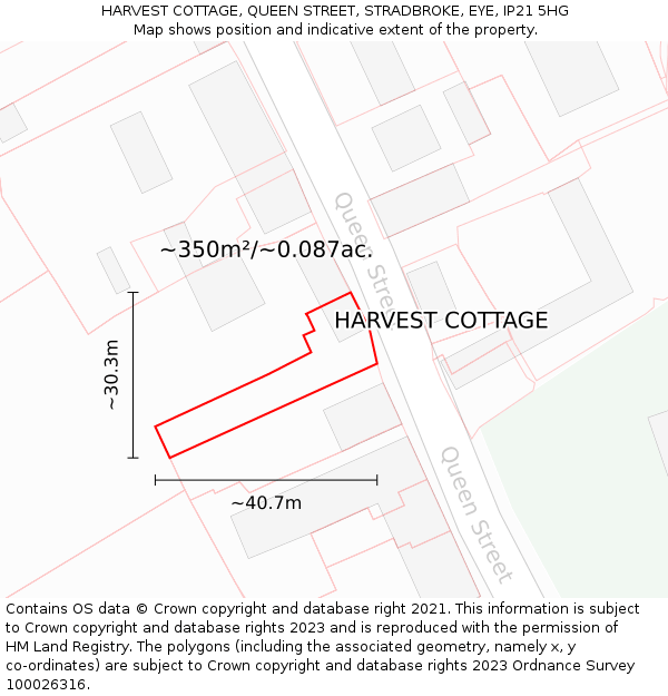HARVEST COTTAGE, QUEEN STREET, STRADBROKE, EYE, IP21 5HG: Plot and title map