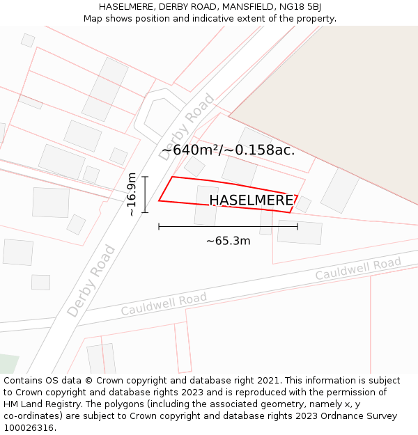 HASELMERE, DERBY ROAD, MANSFIELD, NG18 5BJ: Plot and title map