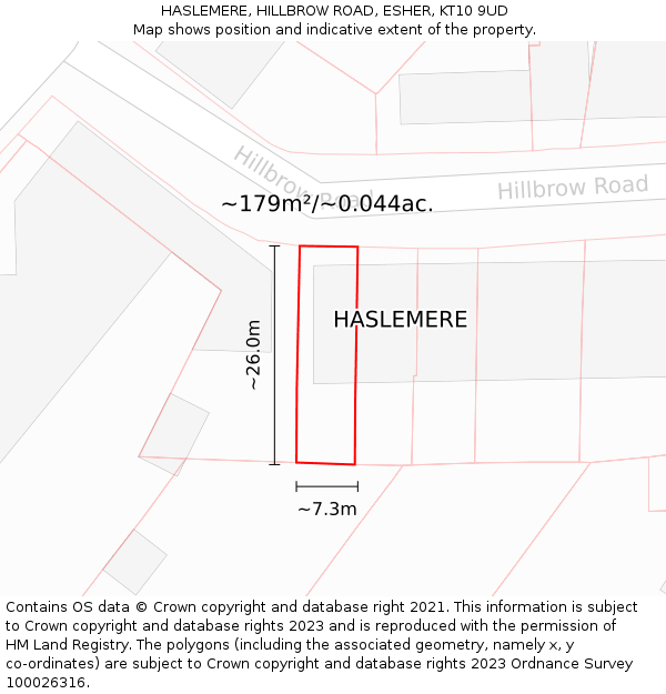 HASLEMERE, HILLBROW ROAD, ESHER, KT10 9UD: Plot and title map