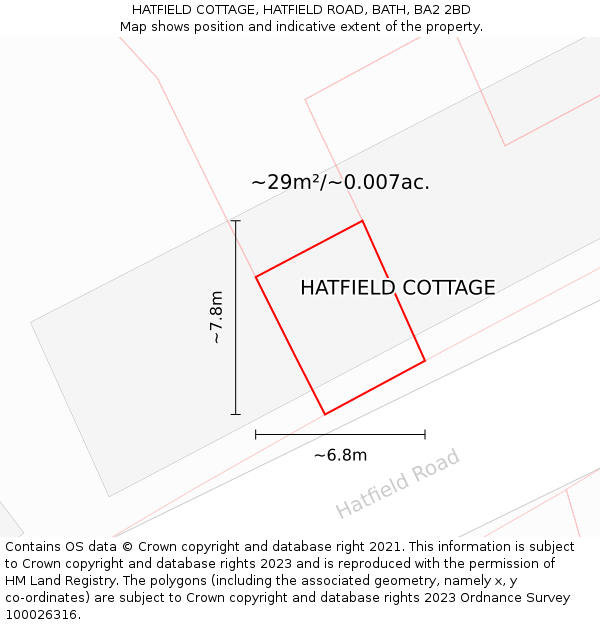 HATFIELD COTTAGE, HATFIELD ROAD, BATH, BA2 2BD: Plot and title map