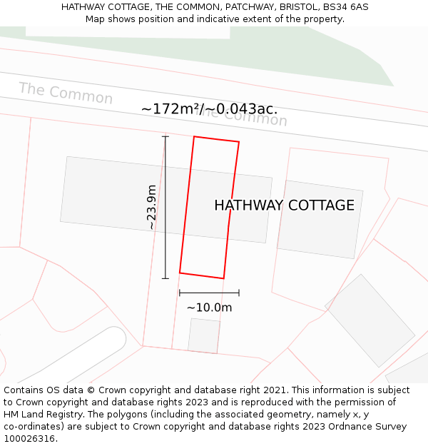 HATHWAY COTTAGE, THE COMMON, PATCHWAY, BRISTOL, BS34 6AS: Plot and title map