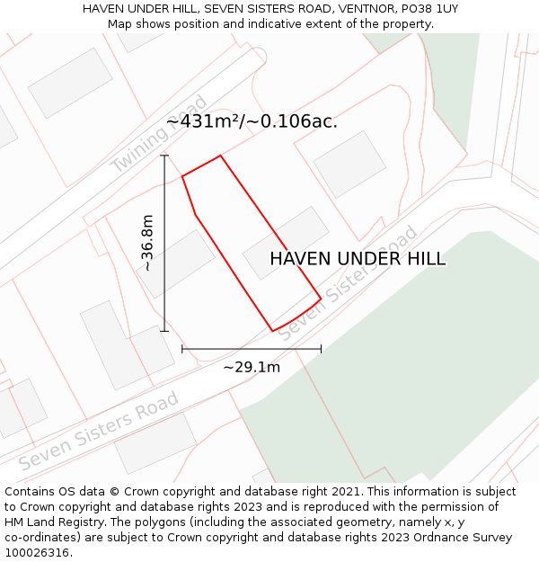 HAVEN UNDER HILL, SEVEN SISTERS ROAD, VENTNOR, PO38 1UY: Plot and title map