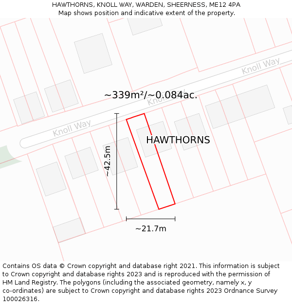 HAWTHORNS, KNOLL WAY, WARDEN, SHEERNESS, ME12 4PA: Plot and title map