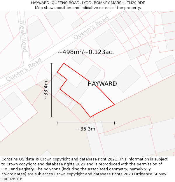 HAYWARD, QUEENS ROAD, LYDD, ROMNEY MARSH, TN29 9DF: Plot and title map
