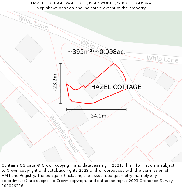HAZEL COTTAGE, WATLEDGE, NAILSWORTH, STROUD, GL6 0AY: Plot and title map