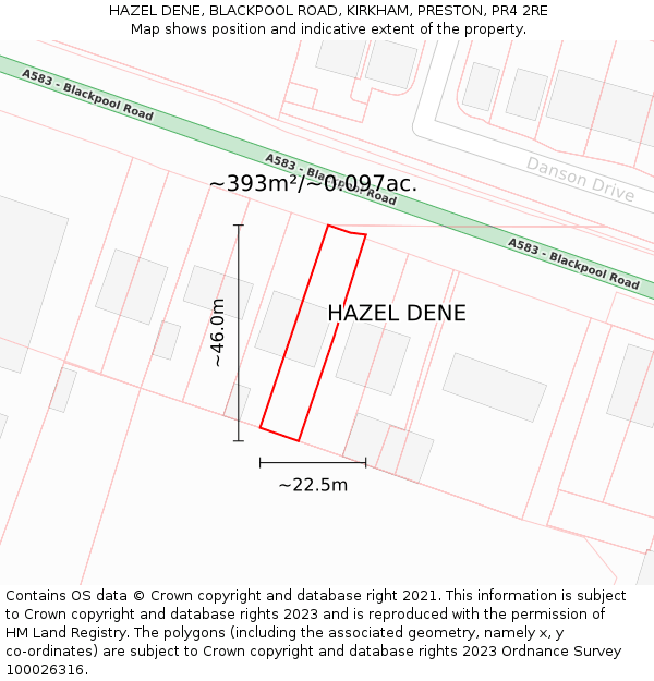 HAZEL DENE, BLACKPOOL ROAD, KIRKHAM, PRESTON, PR4 2RE: Plot and title map
