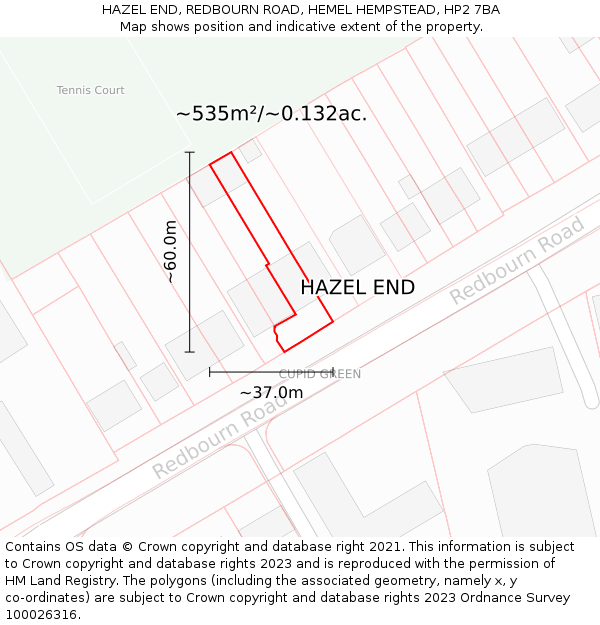 HAZEL END, REDBOURN ROAD, HEMEL HEMPSTEAD, HP2 7BA: Plot and title map
