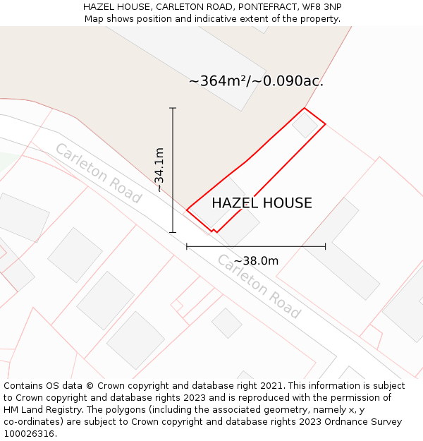 HAZEL HOUSE, CARLETON ROAD, PONTEFRACT, WF8 3NP: Plot and title map