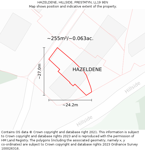 HAZELDENE, HILLSIDE, PRESTATYN, LL19 9EN: Plot and title map