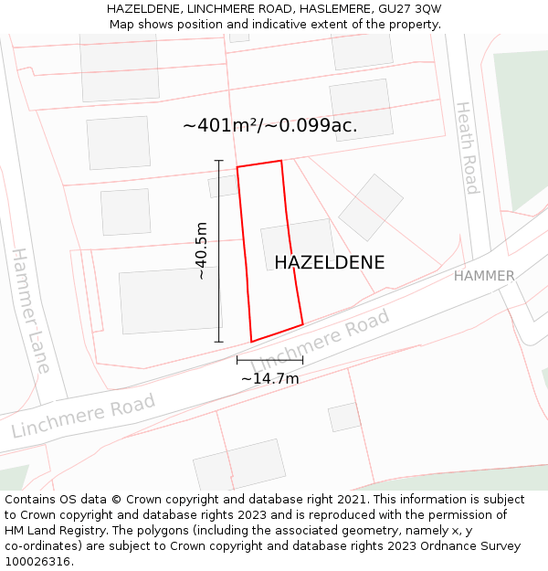 HAZELDENE, LINCHMERE ROAD, HASLEMERE, GU27 3QW: Plot and title map
