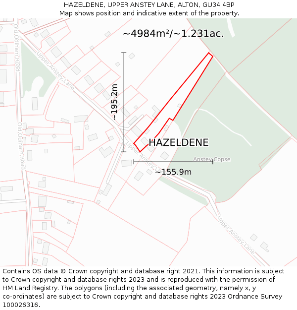 HAZELDENE, UPPER ANSTEY LANE, ALTON, GU34 4BP: Plot and title map