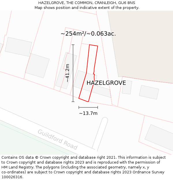 HAZELGROVE, THE COMMON, CRANLEIGH, GU6 8NS: Plot and title map