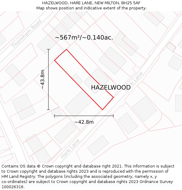 HAZELWOOD, HARE LANE, NEW MILTON, BH25 5AF: Plot and title map