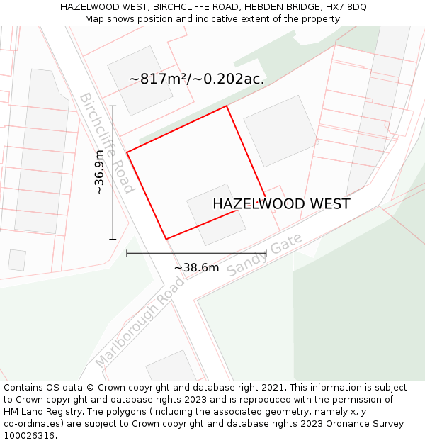 HAZELWOOD WEST, BIRCHCLIFFE ROAD, HEBDEN BRIDGE, HX7 8DQ: Plot and title map