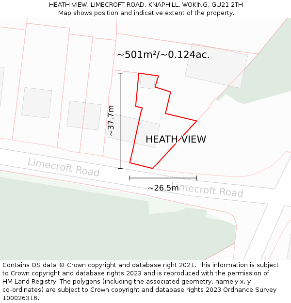 HEATH VIEW, LIMECROFT ROAD, KNAPHILL, WOKING, GU21 2TH: Plot and title map