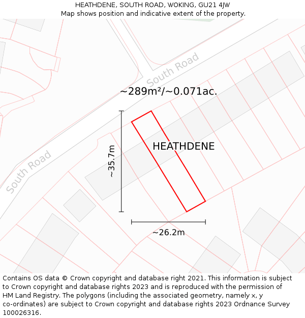 HEATHDENE, SOUTH ROAD, WOKING, GU21 4JW: Plot and title map