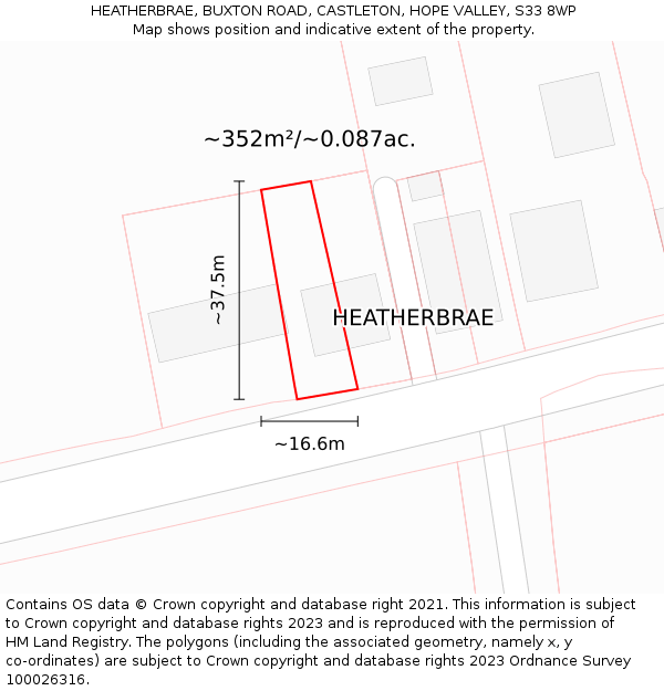 HEATHERBRAE, BUXTON ROAD, CASTLETON, HOPE VALLEY, S33 8WP: Plot and title map