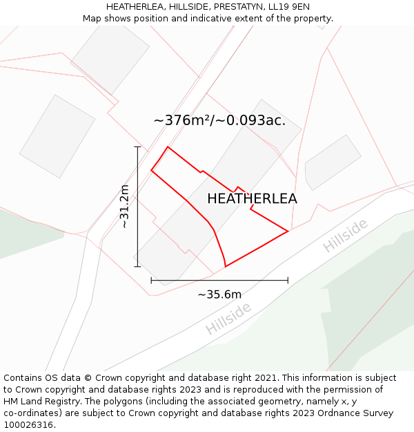 HEATHERLEA, HILLSIDE, PRESTATYN, LL19 9EN: Plot and title map