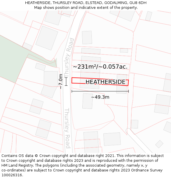 HEATHERSIDE, THURSLEY ROAD, ELSTEAD, GODALMING, GU8 6DH: Plot and title map