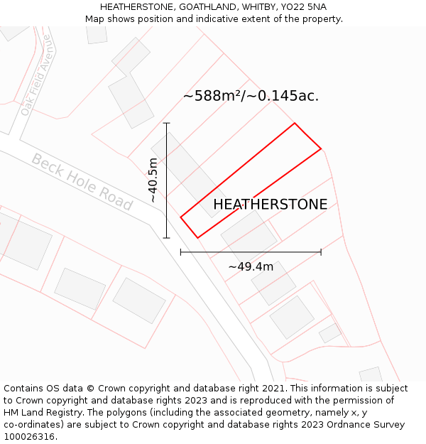 HEATHERSTONE, GOATHLAND, WHITBY, YO22 5NA: Plot and title map