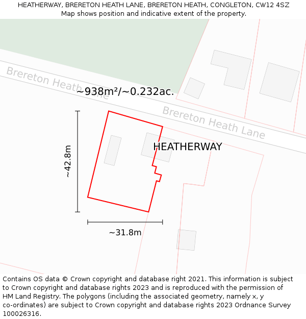 HEATHERWAY, BRERETON HEATH LANE, BRERETON HEATH, CONGLETON, CW12 4SZ: Plot and title map