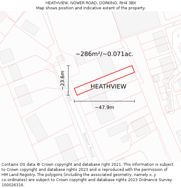 HEATHVIEW, NOWER ROAD, DORKING, RH4 3BX: Plot and title map