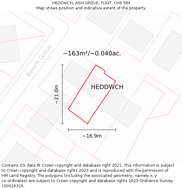 HEDDWCH, ASH GROVE, FLINT, CH6 5RX: Plot and title map
