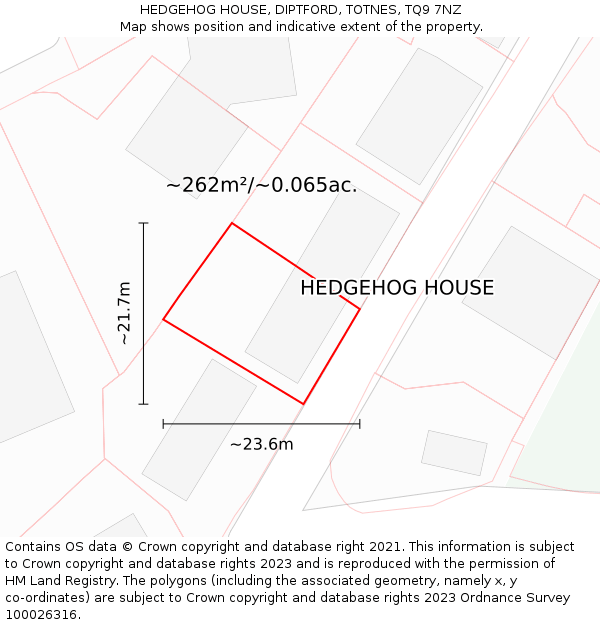 HEDGEHOG HOUSE, DIPTFORD, TOTNES, TQ9 7NZ: Plot and title map