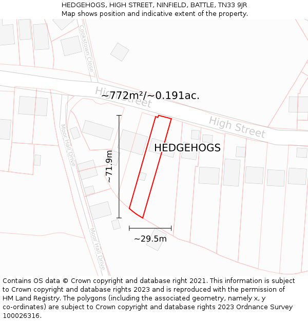 HEDGEHOGS, HIGH STREET, NINFIELD, BATTLE, TN33 9JR: Plot and title map