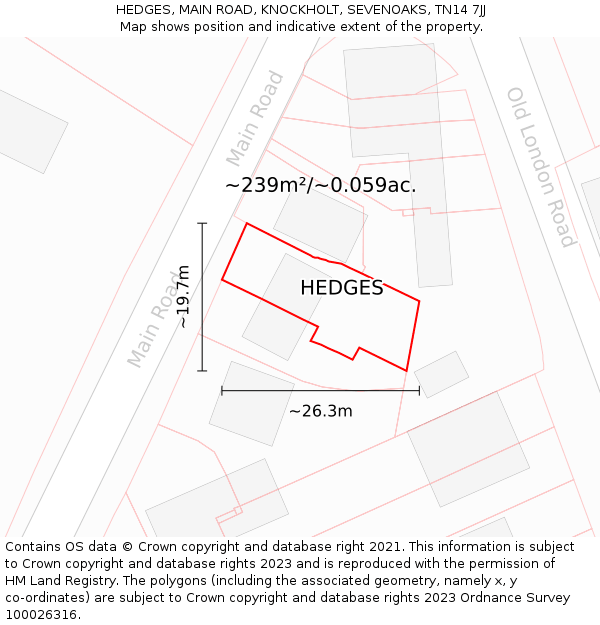 HEDGES, MAIN ROAD, KNOCKHOLT, SEVENOAKS, TN14 7JJ: Plot and title map