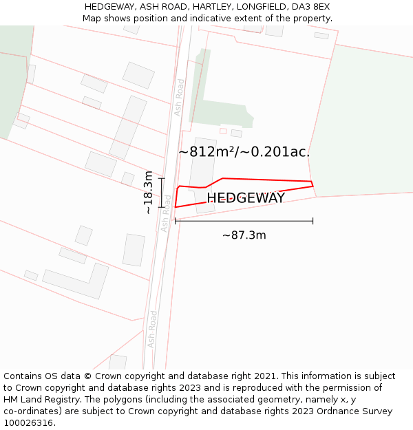 HEDGEWAY, ASH ROAD, HARTLEY, LONGFIELD, DA3 8EX: Plot and title map