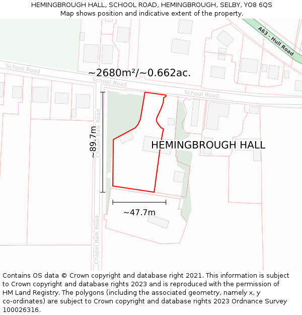 HEMINGBROUGH HALL, SCHOOL ROAD, HEMINGBROUGH, SELBY, YO8 6QS: Plot and title map