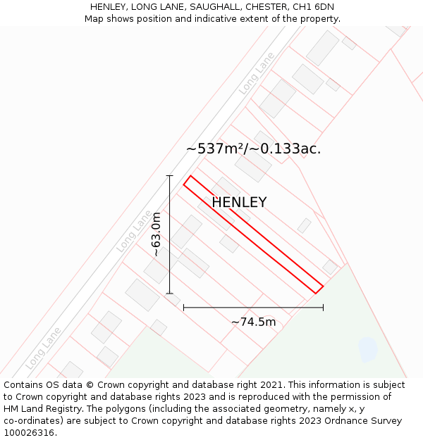 HENLEY, LONG LANE, SAUGHALL, CHESTER, CH1 6DN: Plot and title map