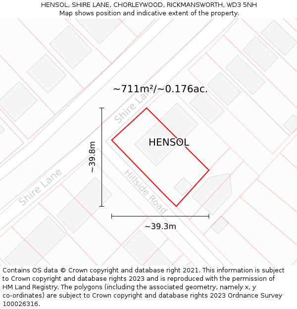 HENSOL, SHIRE LANE, CHORLEYWOOD, RICKMANSWORTH, WD3 5NH: Plot and title map