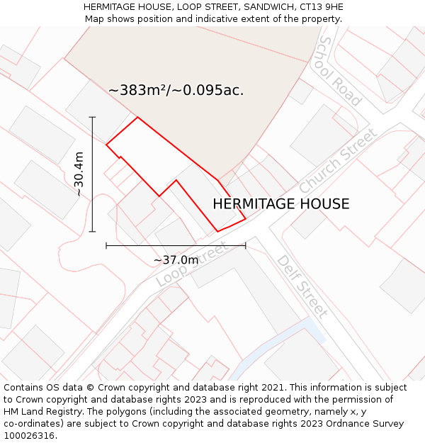 HERMITAGE HOUSE, LOOP STREET, SANDWICH, CT13 9HE: Plot and title map