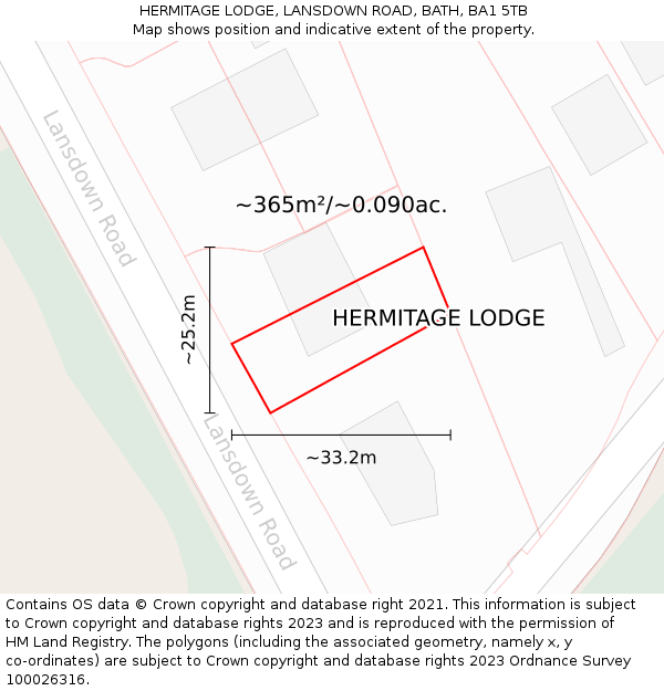 HERMITAGE LODGE, LANSDOWN ROAD, BATH, BA1 5TB: Plot and title map