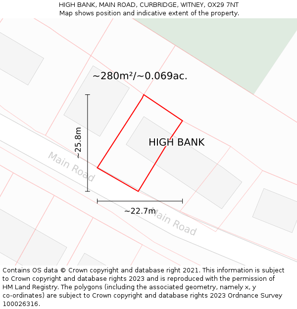 HIGH BANK, MAIN ROAD, CURBRIDGE, WITNEY, OX29 7NT: Plot and title map