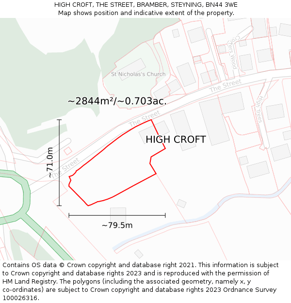HIGH CROFT, THE STREET, BRAMBER, STEYNING, BN44 3WE: Plot and title map