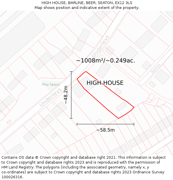 HIGH HOUSE, BARLINE, BEER, SEATON, EX12 3LS: Plot and title map