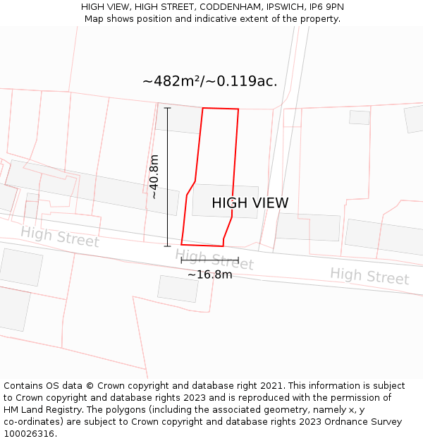 HIGH VIEW, HIGH STREET, CODDENHAM, IPSWICH, IP6 9PN: Plot and title map