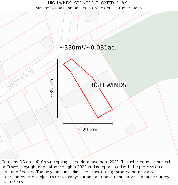HIGH WINDS, SPRINGFIELD, OXTED, RH8 9JL: Plot and title map