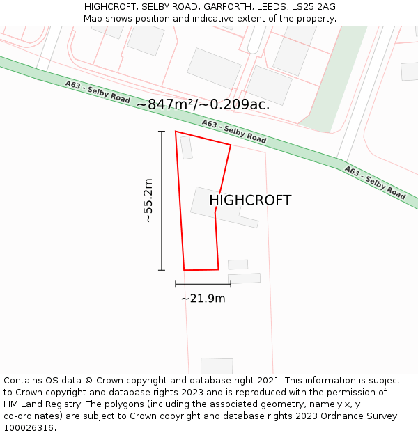 HIGHCROFT, SELBY ROAD, GARFORTH, LEEDS, LS25 2AG: Plot and title map