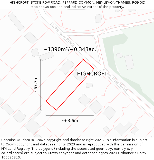 HIGHCROFT, STOKE ROW ROAD, PEPPARD COMMON, HENLEY-ON-THAMES, RG9 5JD: Plot and title map