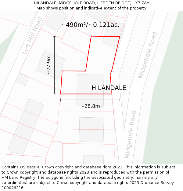 HILANDALE, MIDGEHOLE ROAD, HEBDEN BRIDGE, HX7 7AA: Plot and title map