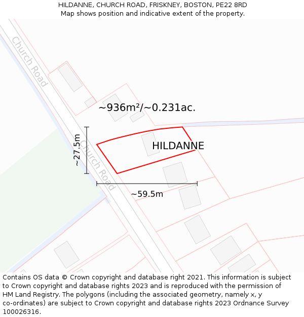 HILDANNE, CHURCH ROAD, FRISKNEY, BOSTON, PE22 8RD: Plot and title map