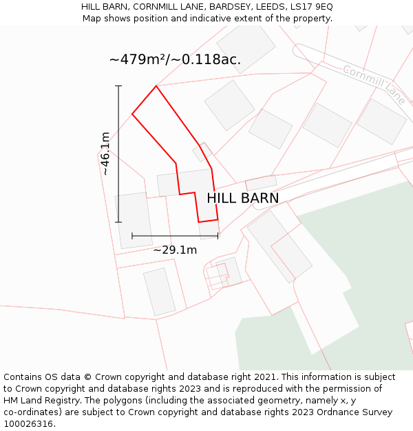 HILL BARN, CORNMILL LANE, BARDSEY, LEEDS, LS17 9EQ: Plot and title map
