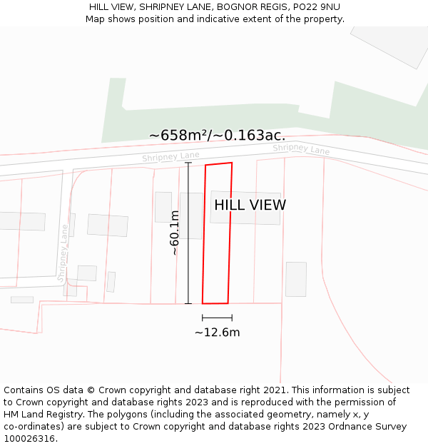 HILL VIEW, SHRIPNEY LANE, BOGNOR REGIS, PO22 9NU: Plot and title map