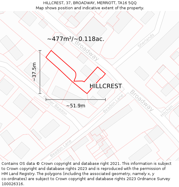 HILLCREST, 37, BROADWAY, MERRIOTT, TA16 5QQ: Plot and title map