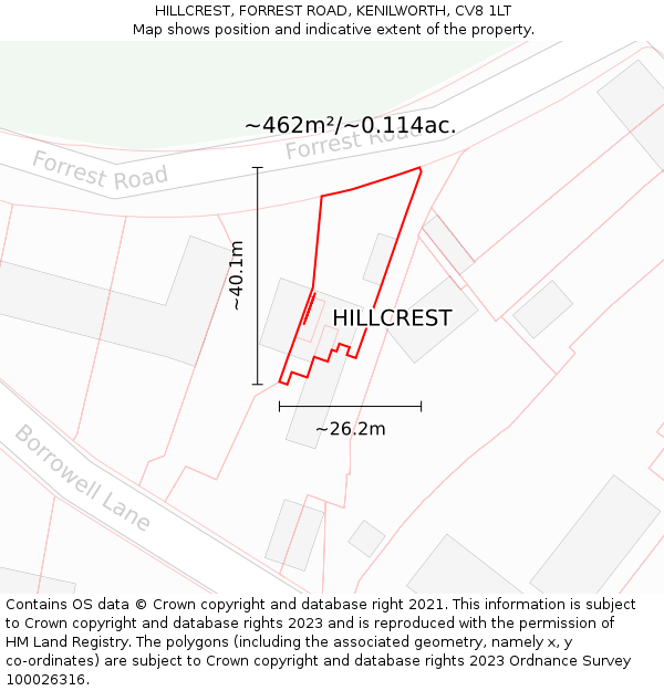 HILLCREST, FORREST ROAD, KENILWORTH, CV8 1LT: Plot and title map